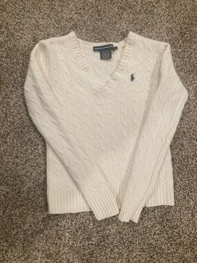 Ralph Lauren Ivory Cable‑Knit V‑Neck Sweater (kids size medium)